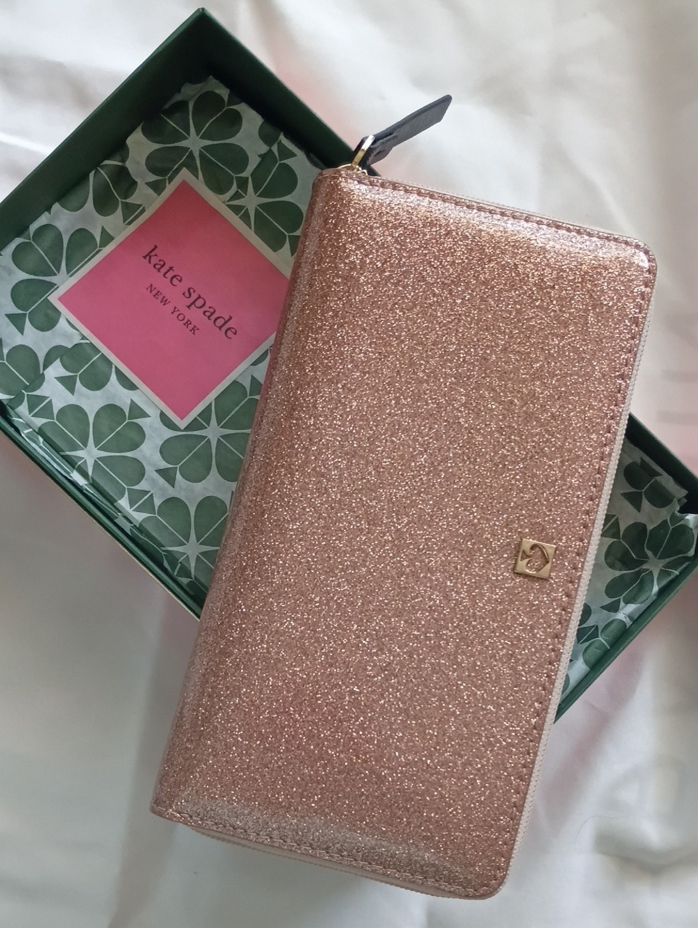 Kate Spade Rose gold glitter wallet new